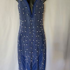 Blue Beaded Party Dress